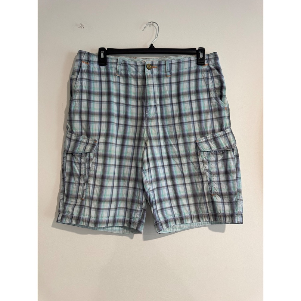 Tommy Bahama Plaid Cargo Shorts Mens 36 Blue Island Crafted Cotton